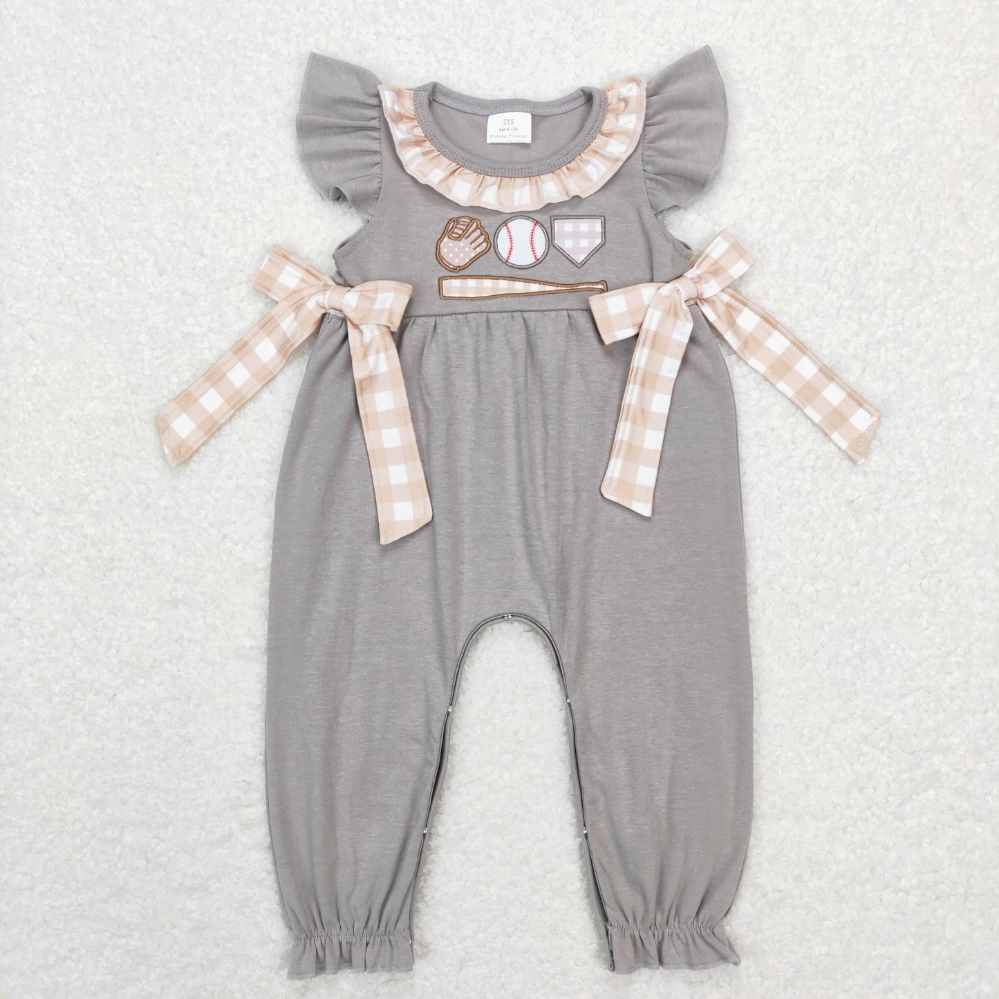 Grey baseball romper girl