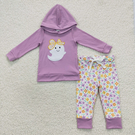 Purple Floral Ghost Hooded Set