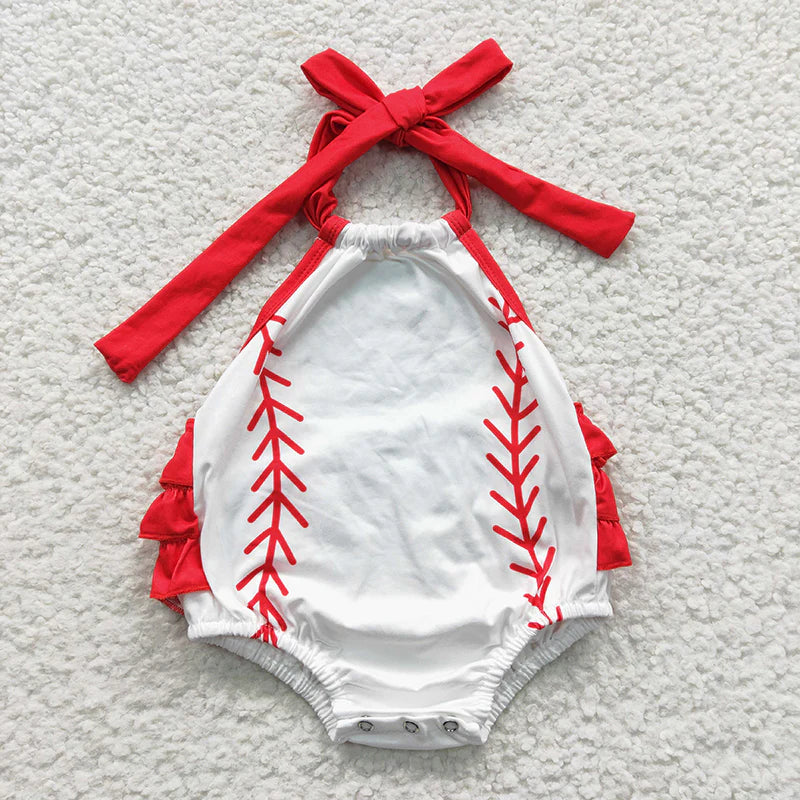 Ruffle baseball halter romper