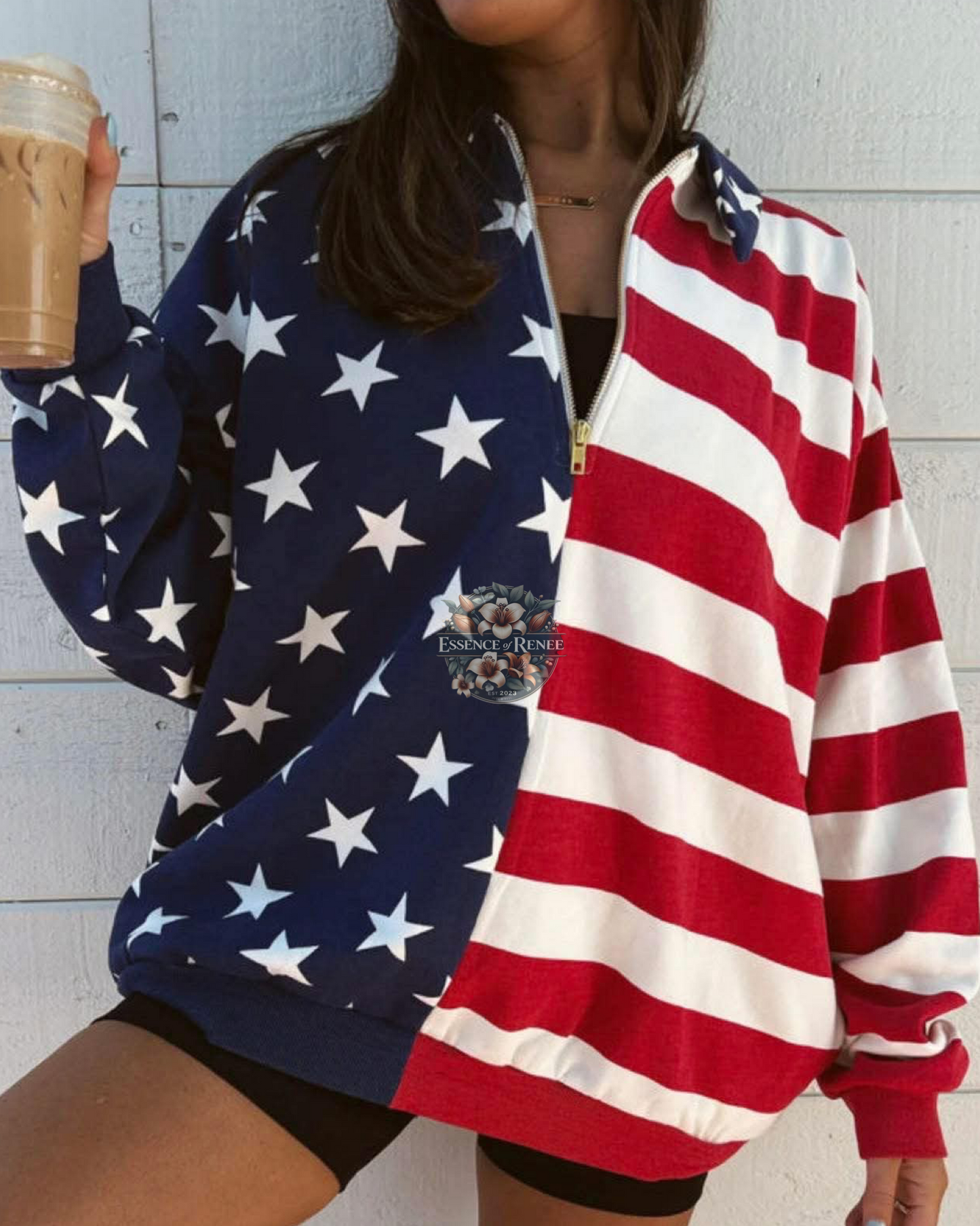 Adult American flag quarter zip