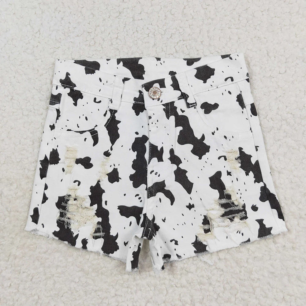 Cow Print Denim Shorts