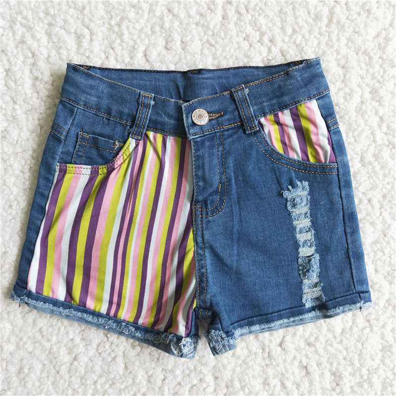 Striped Denim Shorts
