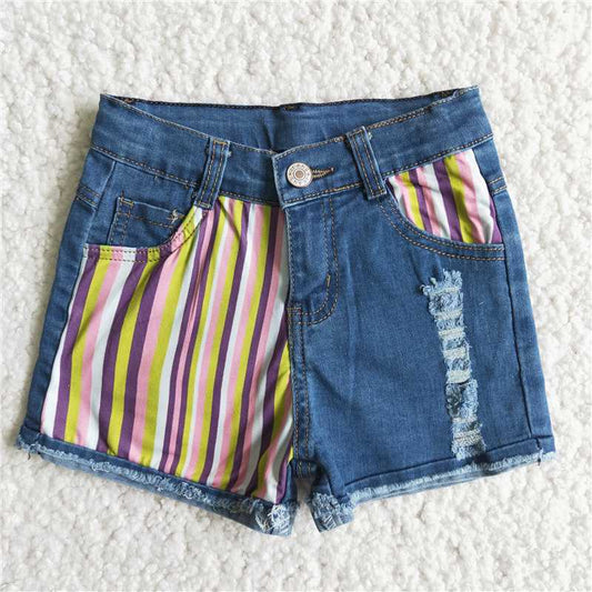 Striped denim shorts