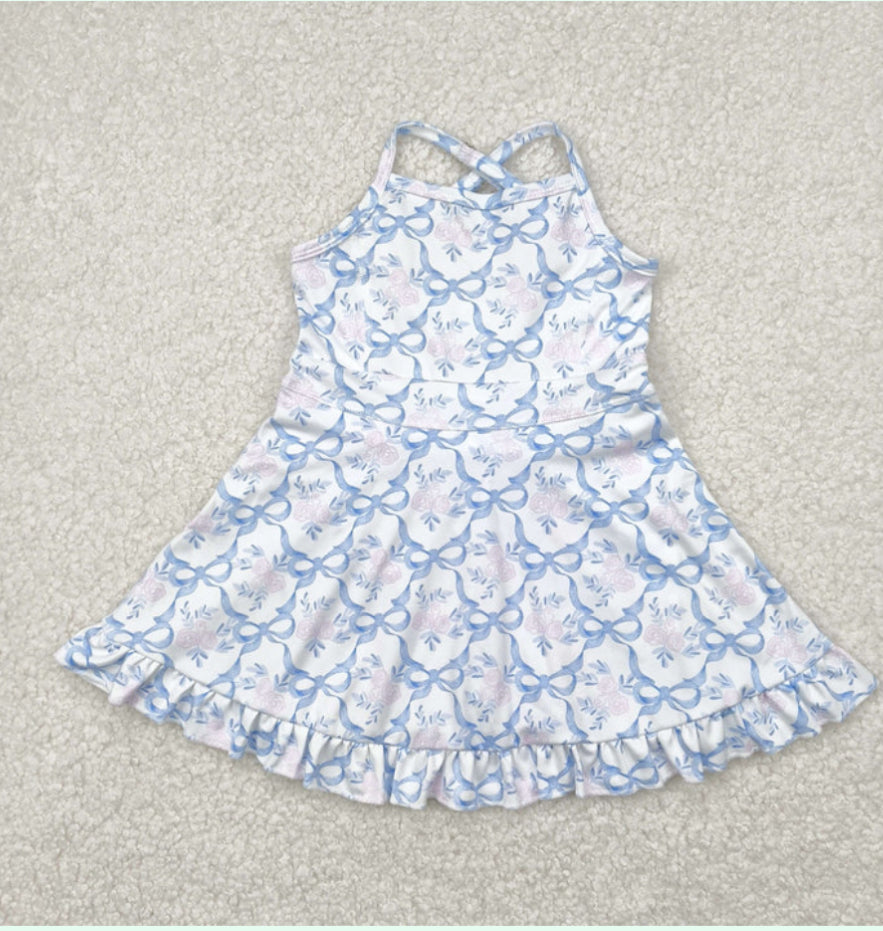 Blue Bows Yoga Dress (With Shorts)